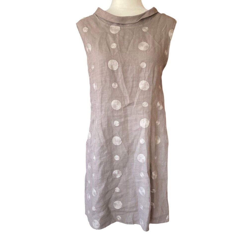 Lina Tomei Italian Linen Grey Embroidered Shift Dress Sz M - Picture 7 of 13